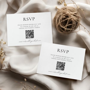 Minimalist Wedding RSVP Card Template Digital Download, Wedding Reply Card With QR Code, Templett, Minimal Response Card Template, Printable
