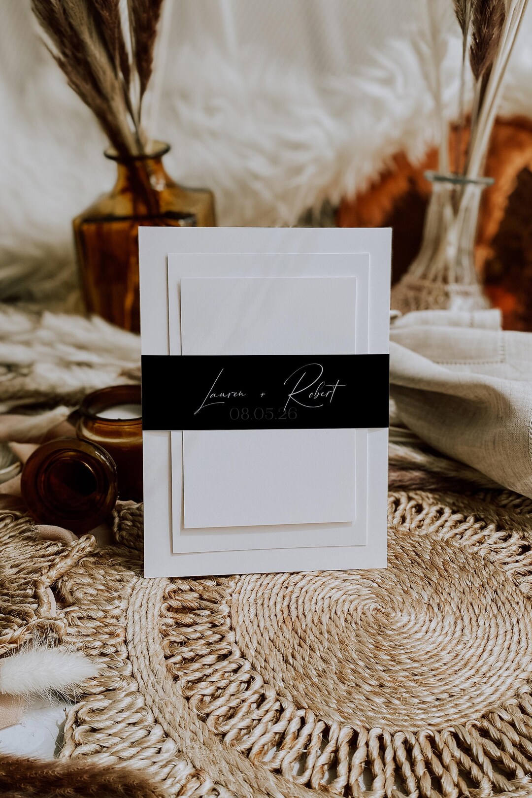 Invitations Belly Band Template, Black Wedding Belly Band Minimalist ...