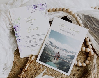 Purple Floral Wedding Invitation Template: Editable Photo Invite (Digital Download)