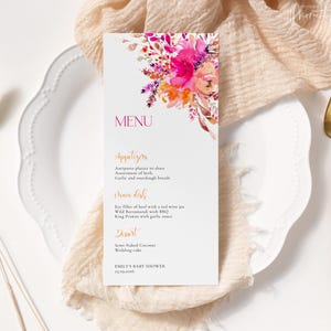 Floral Baby Shower Menu Template Baby Shower Menu Pink Baby Shower Menu Pink Floral Table Sign Menu Editable INSTANT Download, EMP-300