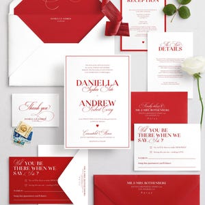 Elegant RED Wedding Invitation Suite Template Red Wedding Invitation Templat Printable Luxury Wedding Invitation, Invitation Set, EMP-451