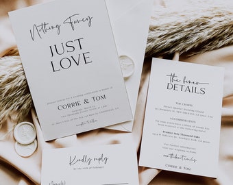 Minimalist Wedding Invitation Template Set: Nothing Fancy Just Love (Digital Download)