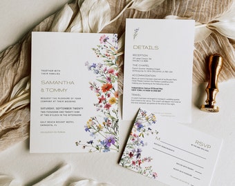 Wildflower Wedding Invitation Suite: Modern Floral Template (Digital)