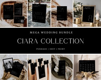 Black Wedding Invitation Bundle, Large Wedding Bundle, Wedding MEGA BundlePrintable, Fully Editable, RSVP, Details, Instant download, CIARA