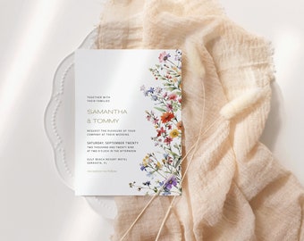 Boho Wildflower Wedding Invitation Template Boho Wedding Invitation Wildflwer Wedding Invite Template Editable (Digital Download)