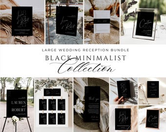 Black Minimalist Wedding Bundle: Printable Reception Set (Digital Download, EMP-51)