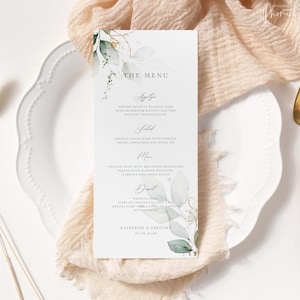 Greenery Wedding Menu Template Eucalyptus Menu Greenery Wedding Dinner Card Printable, Editable Eucalyptus Wedding Menu Printable, EMP-098