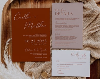 Terracotta Wedding Invitation Suite Templates Terracotta Wedding Invites With Photo Printable Editable RSVP Details INSTANT download, ALMA