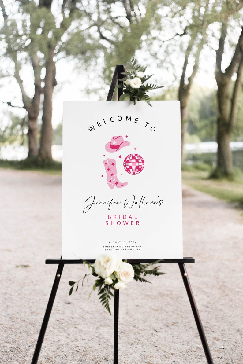 Bridal Shower Sign Template Pink Cowgirl Theme Bachelorette