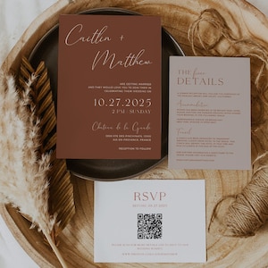 Terracotta Wedding Invitation Suite With QR Templates Terracotta Wedding Invites With Photo Printable Editable RSVP Details INSTANT download