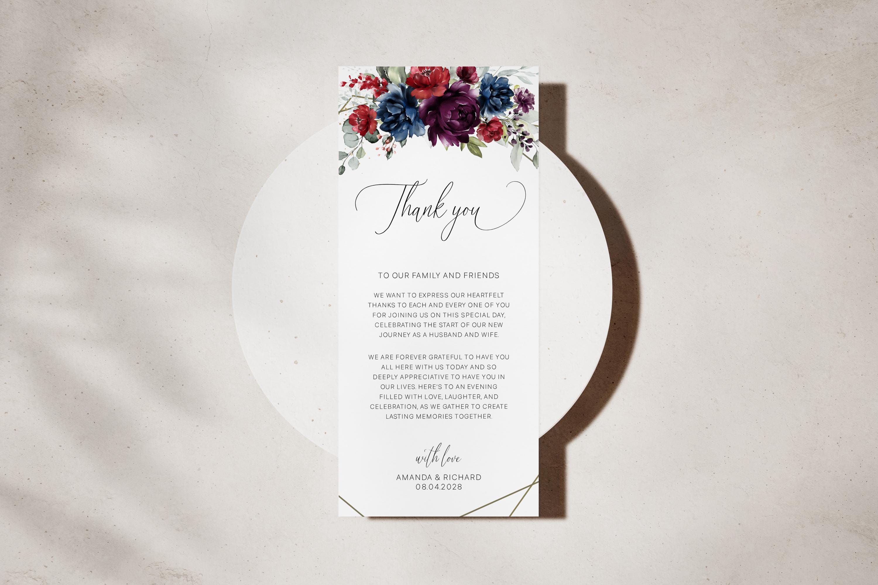 Jewel Toned Wedding Thank You Card Template, Jewelled Wedding Thank You Jewel Toned Floral Printable Plate Card INSTANT Download, EMP-422