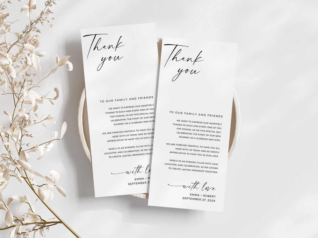 Minimalist Wedding Thank You Card Template: Modern Calligraphy Editable ...