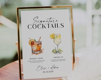 Watercolor Signature Cocktail Sign: His and Hers Wedding Drink Sign (Digital Download)