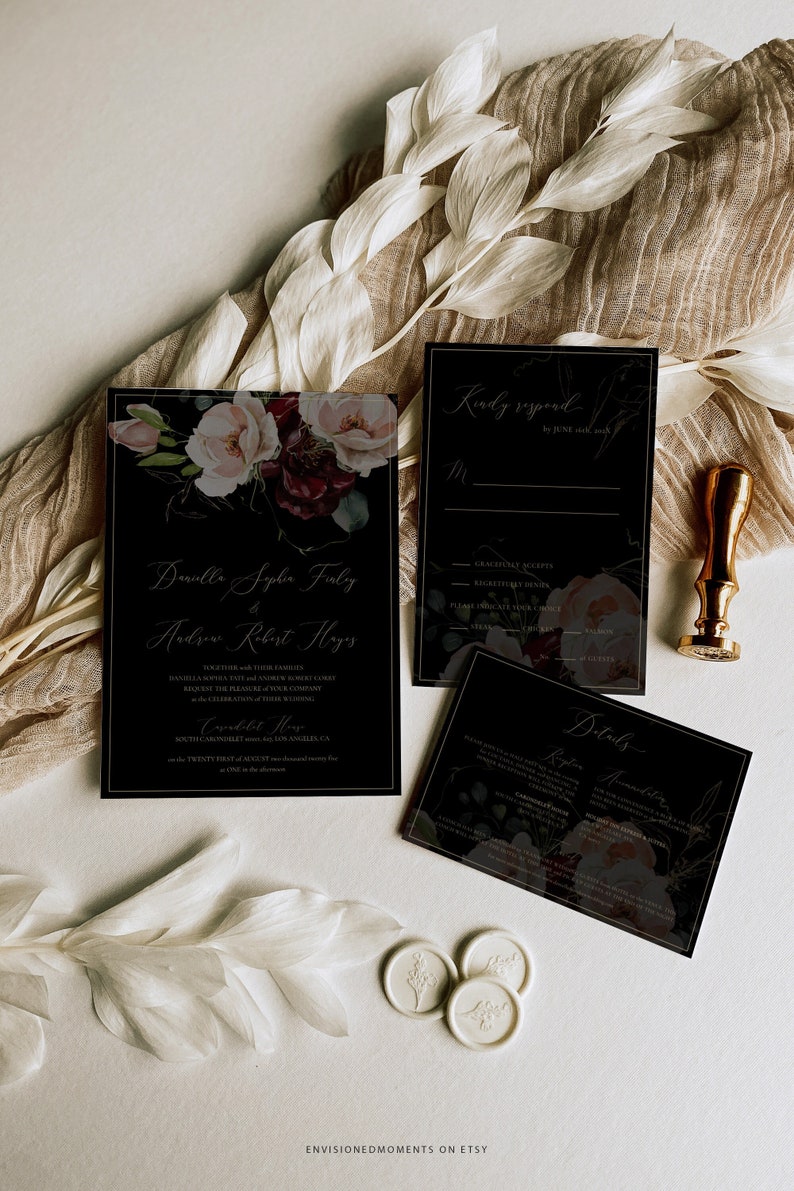 Black and Gold Wedding Invitation Suite Templates Moody Etsy Black and Gold Wedding Invitation Suite Templates Moody Etsy