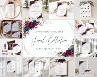 Jewel Toned Wedding Invitation Bundle: Floral Watercolor Jewells  (Digital Download, EMP-422)