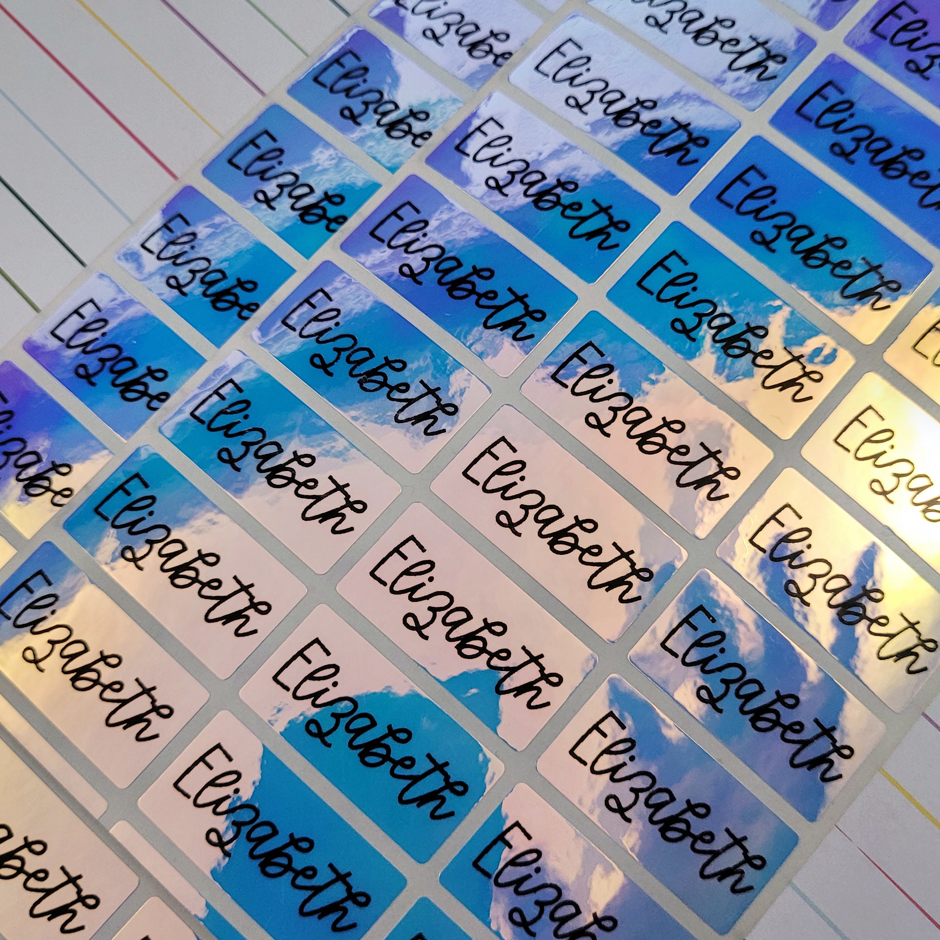 Personalized kids name labels middle size blue holographic etsy