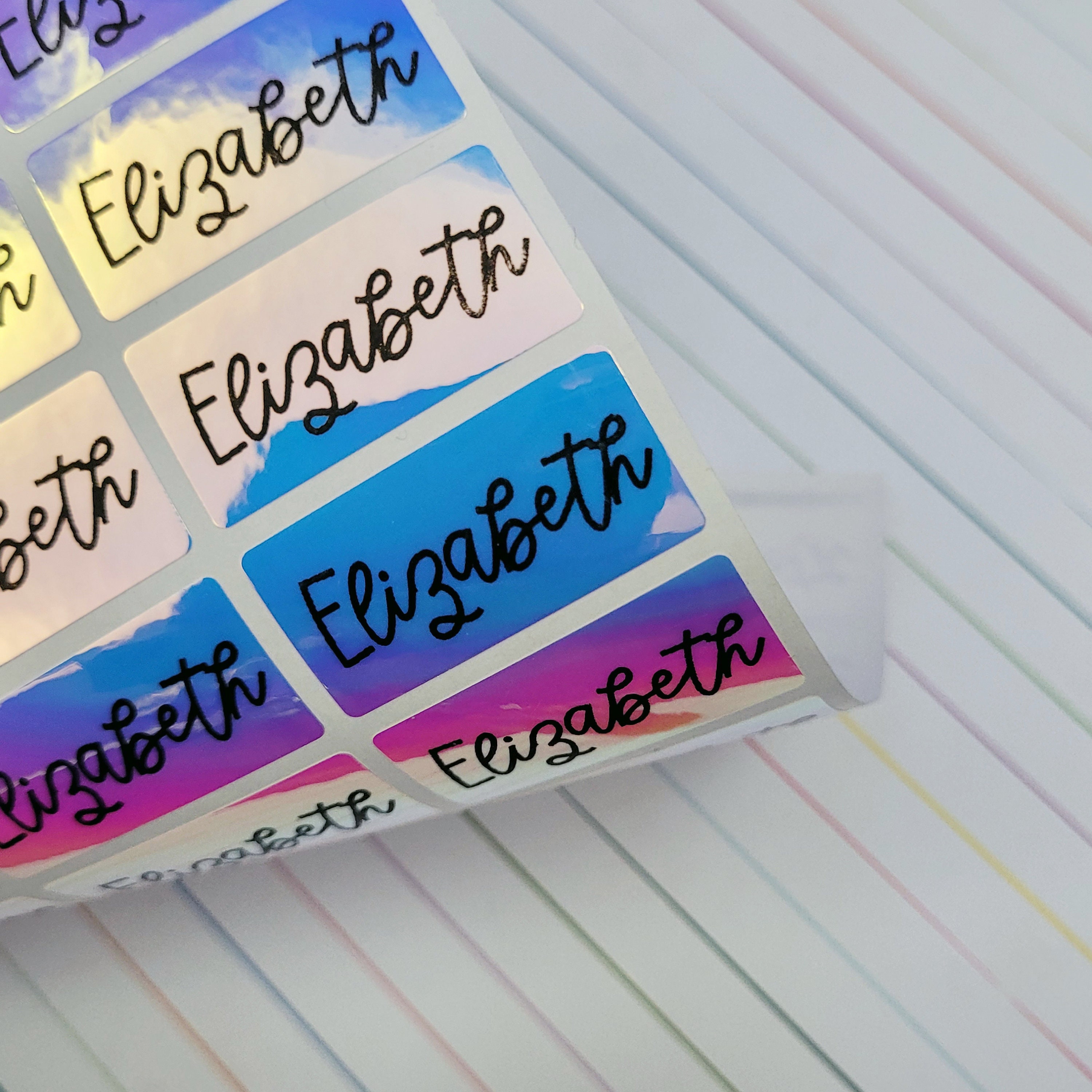 Personalized kids name labels middle size blue holographic etsy