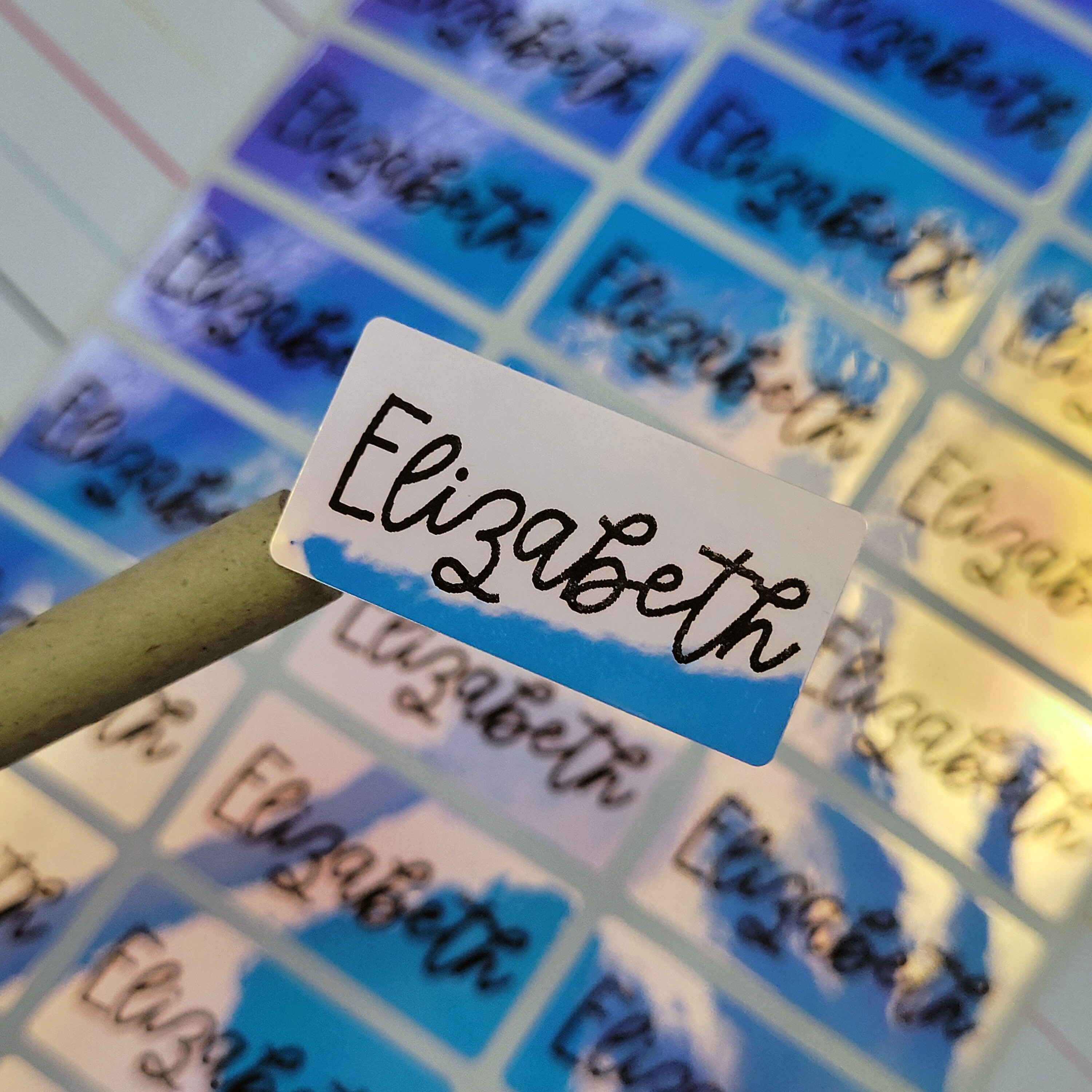 Personalized kids name labels middle size blue holographic etsy