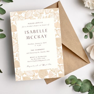 Fall Leaves Bridal Shower Invitation Template: Gold & White (Digital Download)