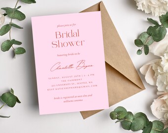Pink & Red, Elegant, Minimalist Bridal Shower Editable Invitation Template: Instant Digital Download - Printable and Customizable