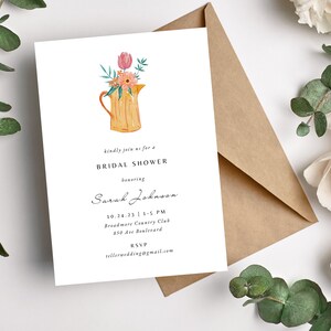 Modern & Minimalist Floral Bridal Shower Editable Invitation Template: Instant Digital Download - Printable and Customizable