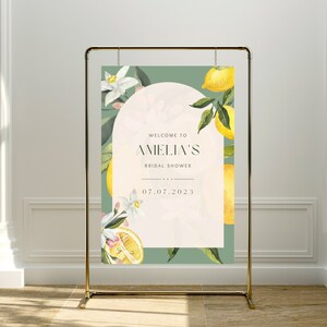 Plantilla de signo de bienvenida de despedida de soltera con temática de limón amarillo y verde: editable, imprimible, personalizado - Descarga digital instantánea