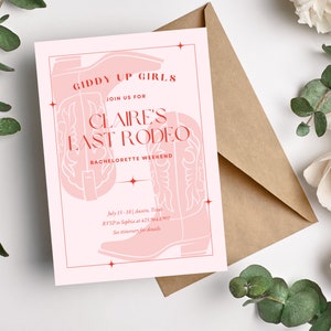 Pink Cowgirl Bachelorette Invitation Template with Itinerary (Digital Download)