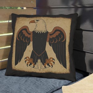 Cojín decorativo de exterior de doble cara con diseño de águila calva primitiva de los primeros Estados Unidos, 4 de julio, 250 años, Semiquincentenario, Decoración patriótica