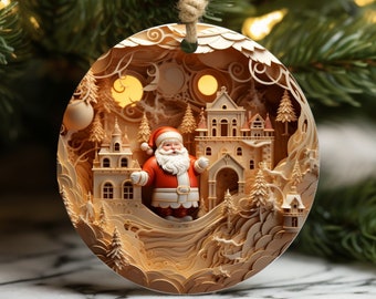 3d Santa Clause Ornament Sublimation PNG Paper Ornaments Christmas  PNG Files for Sublimination Designs Round Clipart PNG Design Popular