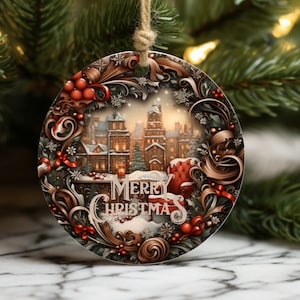 3D Merry Christmas Ornament PNG Xmas Digital Prints Downloadable Clipart Round Ornament Mockup File Template Christmas Ornaments 2032