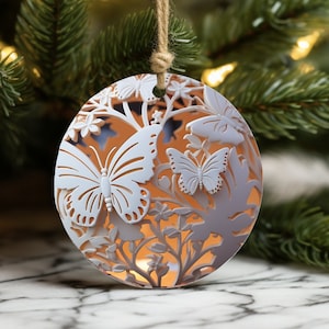 3D Ornaments PNG Ornament Sublimation Merry Christmas PNG Digital Download Xmas Butterfly Designs Ornament Round Template Clipart Circle