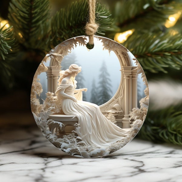3D Angel Scene White Christmas Ornament Kids Ornaments Sublimation Design Template File PNG Xmas Round Clipart Memorial Digital Download