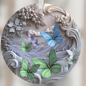 3D Ornaments PNG Ornament Sublimation Merry Christmas PNG Digital Download Xmas Butterfly Designs Ornament Round Template Clipart Circle