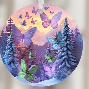 3D Ornaments PNG Ornament Sublimation Merry Christmas PNG Digital Download Xmas Butterfly Designs Ornament Round Template Clipart Circle
