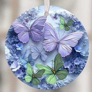 3D Ornaments PNG Ornament Sublimation Merry Christmas PNG Digital Download Xmas Butterfly Designs Ornament Round Template Clipart Circle