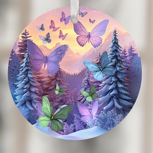 3D Ornaments PNG Ornament Sublimation Merry Christmas PNG Digital Download Xmas Butterfly Designs Ornament Round Template Clipart Circle