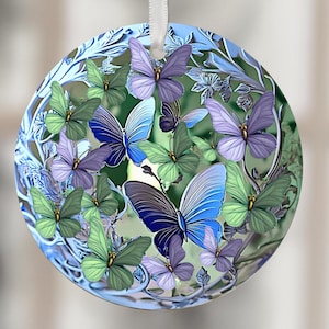 3D Ornaments PNG Ornament Sublimation Merry Christmas PNG Digital Download Xmas Butterfly Designs Ornament Round Template Clipart Circle