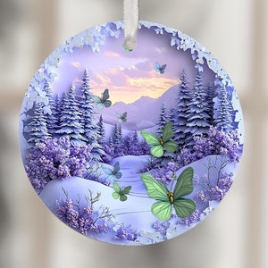 3D Ornaments PNG Ornament Sublimation Merry Christmas PNG Digital Download Xmas Butterfly Designs Ornament Round Template Clipart Circle