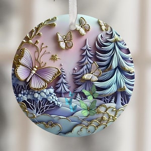3D Ornaments PNG Ornament Sublimation Merry Christmas PNG Digital Download Xmas Butterfly Designs Ornament Round Template Clipart Circle