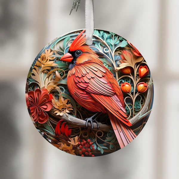 3D Cardinal Ornament PNG Christmas Ornaments Round Xmas Ornament Sublimation Circle PNG Design Download ONLY Paper Quilling File Blanks