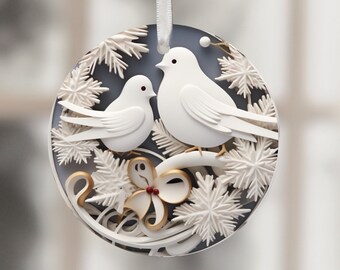 Dove Ornament 3D Christmas Sublimation Designs Download Sublimation Decoration Christmas Ornaments PNG Digital Downloads Two Doves Blue Grey
