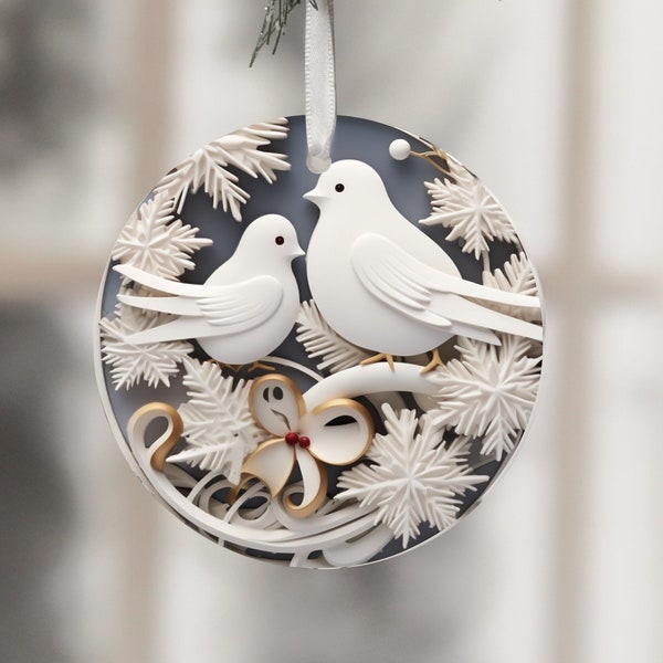 Dove Ornament 3D Christmas Sublimation Designs Download Sublimation Decoration Christmas Ornaments PNG Digital Downloads Two Doves Blue Grey