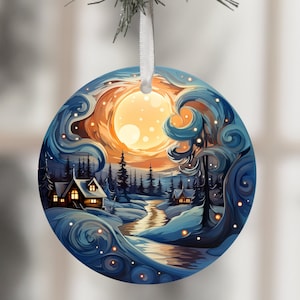 3D クリスマス ナイト シーン オーナメント PNG 昇華プリント デザイン メリー クリスマス デジタル ダウンロード クリスマス オーナメント ラウンド テンプレート クリップアート サークル