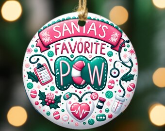 Adorno PCW favorito de Santa PNG Sublimación Adornos navideños Diseños de descarga digital Plantilla de trabajador de cuidado personal inflada redonda en 3D