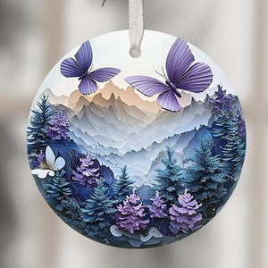3D Ornaments PNG Ornament Sublimation Merry Christmas PNG Digital Download Xmas Butterfly Designs Ornament Round Template Clipart Circle