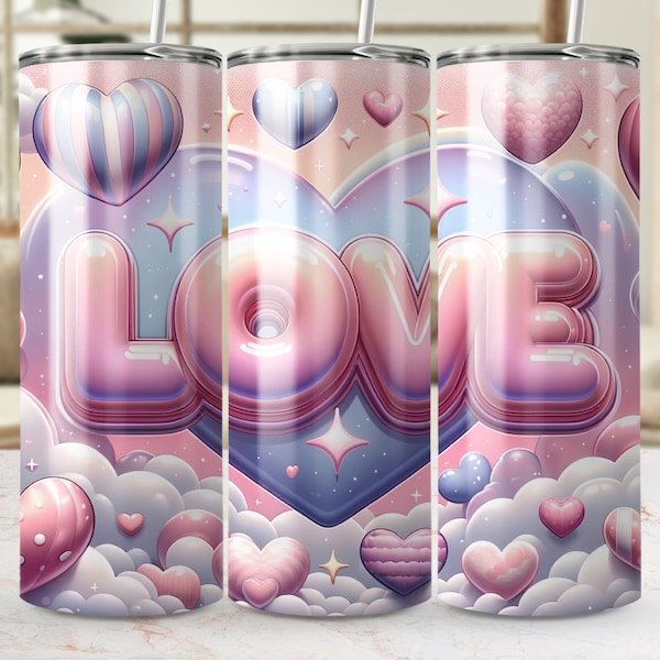 Valentine's Day Inflated Love Hearts 20oz Skinny Sublimation Design Straight & Tapered Kids Wrap Digital Download Tumbler Wrap Pink Blue