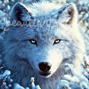 White Snow Wolf PNG File Sublimation Crafting Digital Design Download Wreath Sign Cutting Board Wind Spinner Shadow Box Picture Image Blue
