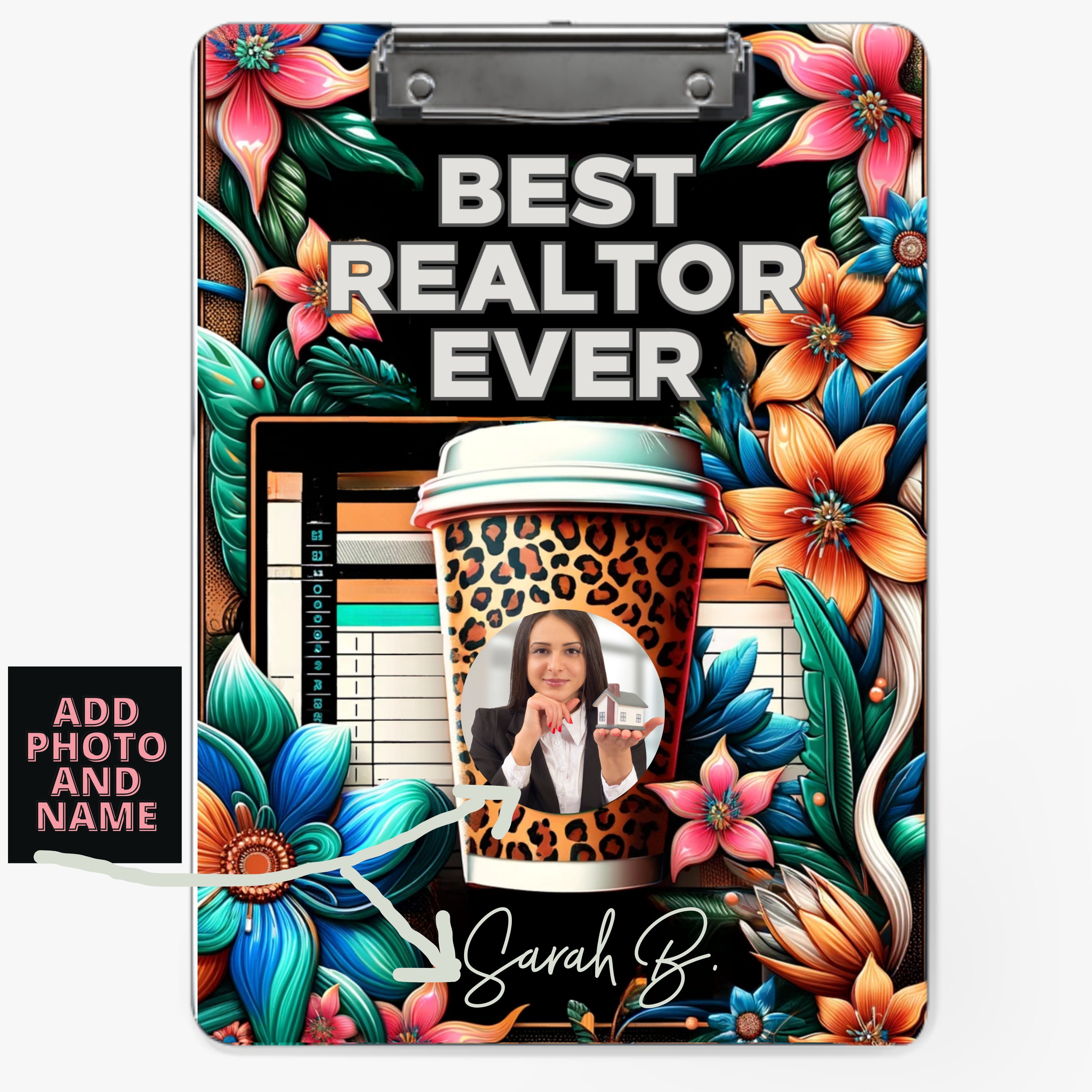 3D Inflated Best Realtor Ever For Name & Picture Clipboard Sublimation Design PNG Instant Digital Download For Sublimate 9.1W by 12.6H File