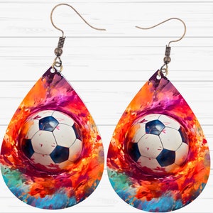 3D Soccer Tear Drop Earrings PNG Sublimation Designs Digital Download Mom Sports Teardrop Earring PNG Template File Sublimate Ball