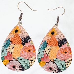 3D Floral Teardrop Earings PNG Tear drop Design Jewellery Template Digital Download Sublimation Earring Design Flowers Earring